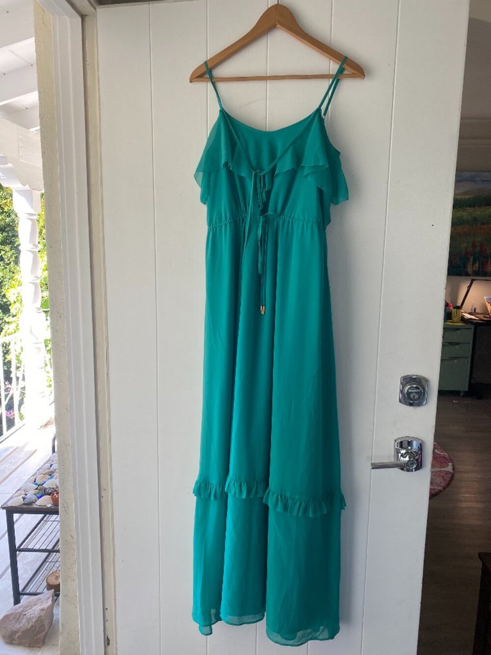 FABLE Turquoise Green Ruffle Chiffon Maxi dress Size S